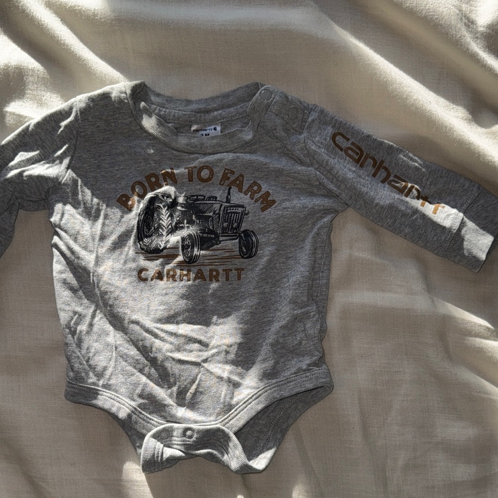 Carhartt Gray and Brown Baby Bodysuit